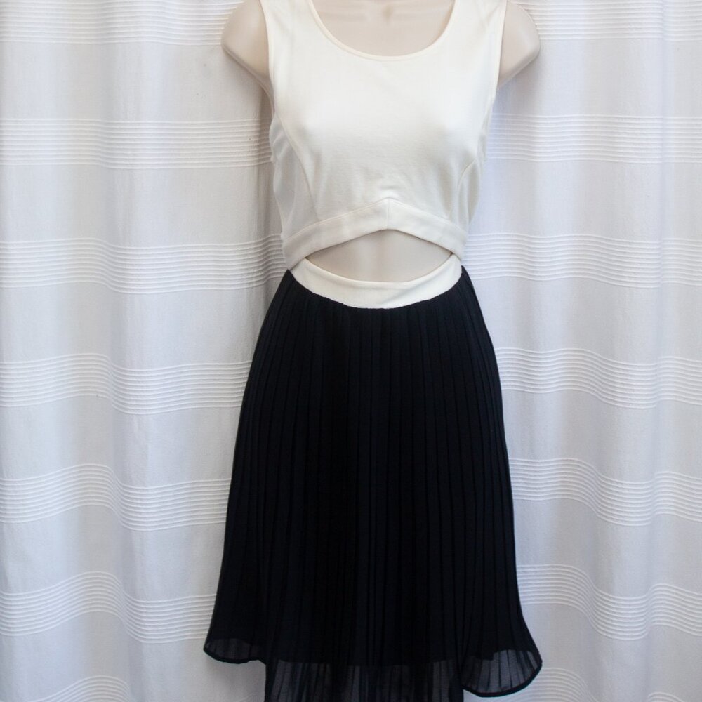Black & White Pleated Cut Out Dress